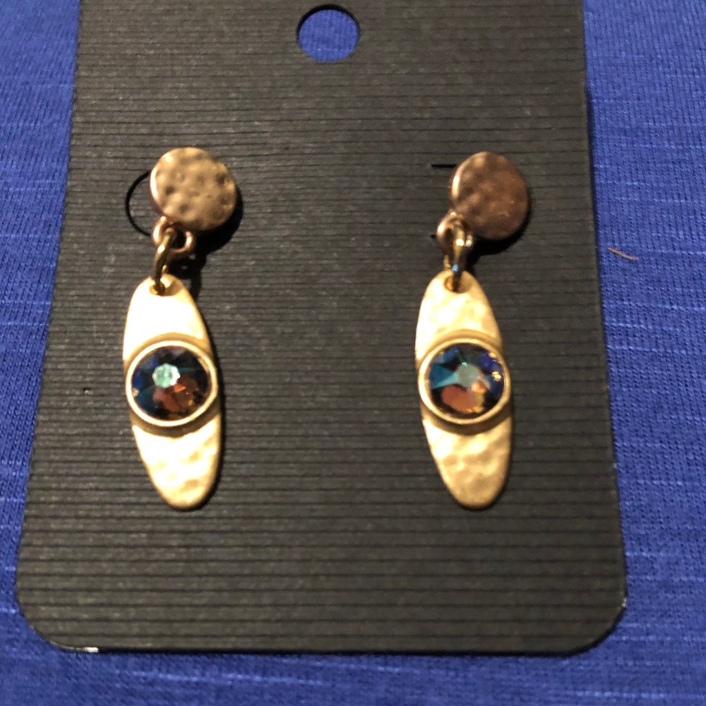 Matte Gold & Multi Color Rhinestone Dangle Earrings